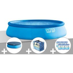Intex - Kit piscine autoportée Easy Set 4,57 x 0,84 m + Bâche de protection + Bâche à bulles + 6