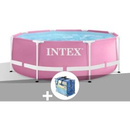 Intex - Kit piscine tubulaire Metal Frame Pink ronde 2,44 x 0,76 m + Bâche à bulles - Rose