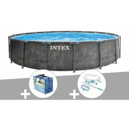 Kit piscine tubulaire Intex Baltik ronde 5,49 x 1,22 m + Bâche à bulles + Kit d'entretien - Gris