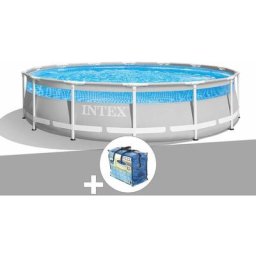 Intex - Kit piscine tubulaire Prism Frame Clearview ronde 4,27 x 1,07 m + Bâche à bulles - Gris