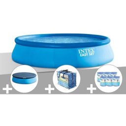 Intex - Kit piscine autoportée Easy Set 4,57 x 1,07 m + Bâche de protection + Bâche à bulles + 6