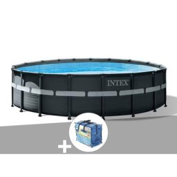 Intex - Kit piscine tubulaire Ultra xtr Frame ronde 5,49 x 1,32 m + Bâche à bulles - Gris