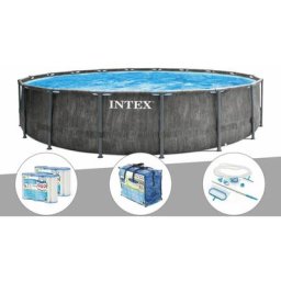Intex - Kit piscine tubulaire Baltik ronde 5,49 x 1,22 m + Bâche à bulles + 6 cartouches de