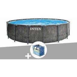 Intex - Kit piscine tubulaire Baltik ronde 4,57 x 1,22 m + Bâche à bulles - Gris