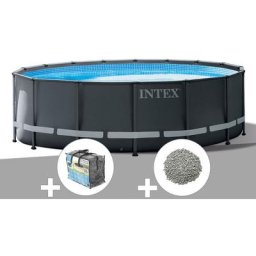 Intex - Kit piscine tubulaire Ultra xtr Frame ronde 4,27 x 1,22 m + Bâche à bulles + 10 kg de