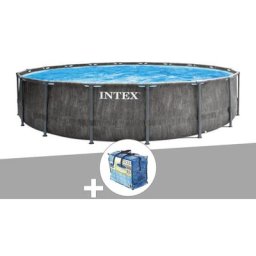 Intex - Kit piscine tubulaire Baltik ronde 5,49 x 1,22 m + Bâche à bulles - Gris