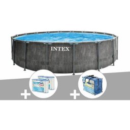 Intex - Kit piscine tubulaire Baltik ronde 4,57 x 1,22 m + Bâche à bulles + 6 cartouches de