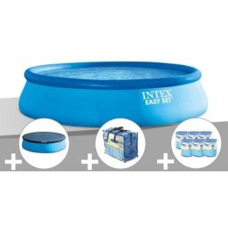 Intex - Kit piscine autoportée Easy Set 3,96 x 0,84 m + Bâche de protection + Bâche à bulles + 6