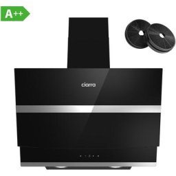 Ciarra - Hotte Tactile Inclinee 60cm 650 m3/h 4 Vitesses Booster Fonction Classe a++ Verre Noir