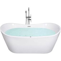 Baignoire Balnéo Autoportante Blanche de Forme Ovale avec Jets 168 cm et 275 Litres de Capacité