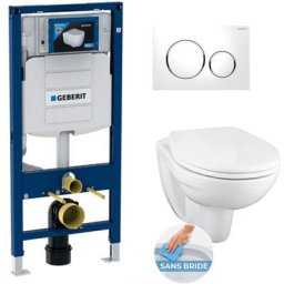 Geberit Pack WC Geberit Duofix + WC suspendu Porcher sans bride + abattant Eurovit + Plaque de