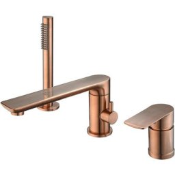 Robinet mitigeur bain-douche 3 trous sur plage Or rose brossé - Nunki