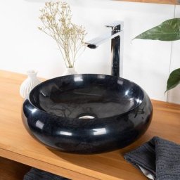 Vasque salle de bain à poser en marbre Venise noir 40cm - Noir