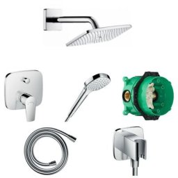 Hansgrohe - Douche tête + Facapour Mtg bain/douche + cp encast universel + Douchette + Flexible +