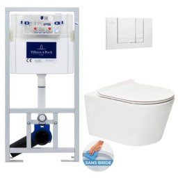 Pack wc Bâti-support + wc sat Brevis sans bride + Abattant ultra fin softclose + Plaque blanche