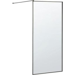 Paroi de Douche Italienne Walk In en Verre Trempé Transparent et Cadre en Aluminium Noir 90 x 190