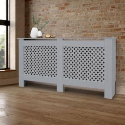 Cache-radiateur couvercle chauffage mdf motif nid d'abeille 152x19x82 cm gris