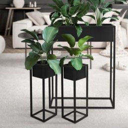 Set de 3 supports pour plantes en métal noir boîte pot à fleurs plateau amovible