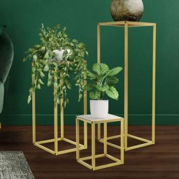 Lot de 3 support de fleurs moderne pot à plantes en métal doré tabouret à fleurs