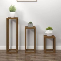 Ensemble de supports pour plantes 3 pcs Marron miel Bois de pin