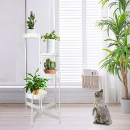 Tagère à Fleurs Pliables en Fer Forgé, Porte Plante Echelle avec 4 Tablettes, Étagère Plante