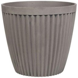 Cache-Pot Gris Taupe en Pierre et Polyrésine 44 cm Diamètre à Rayures Verticales Poka - Gris