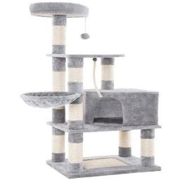 Bathrins - Arbre à chat, Griffoir+Niche Géant+Colonne en sisal+jouet+panier, Gris clair, Multi