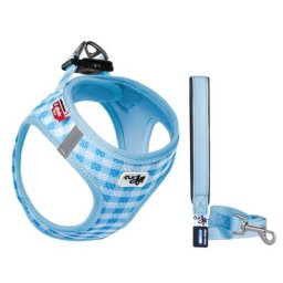 Lot harnais Curli Vest Air-Mesh + laisse Basic bleu à carreaux pour chien - taille XS