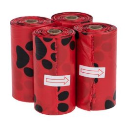 4 rouleaux de 15 sacs à excréments parfumés, coloris rouge, senteur rose