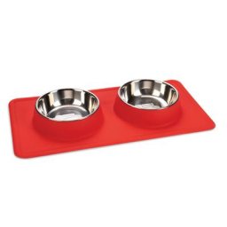 Gamelle double Karlie Dex avec support en silicone pour chien - 2 X 350 mL, 14 cm, rouge