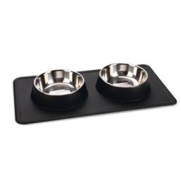 Gamelle double Karlie Dex avec support en silicone pour chien - capacité : 2 X 350 mL, 14 cm de diamètre, noir