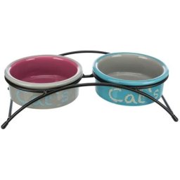 Gamelles en céramique (2x300 mL - 12 cm de diamètre) Trixie Eat on Feet, pour chat