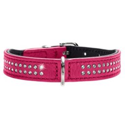 Collier HUNTER Diamond Petit rose vif/noir pour chien - taille 24 : tour de cou 17-21 cm, l 1,6 cm