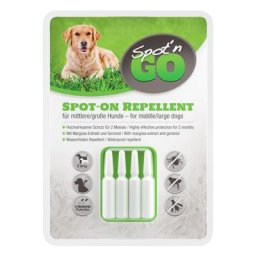 4 pipettes de 1,5 ml Répulsif Spot'n Go 2 applications pour grand chien