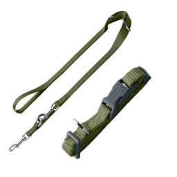 Lot HUNTER London : collier + laisse, vert olive pour chien - Vario Basic taille S + laisse 200 x 1 cm