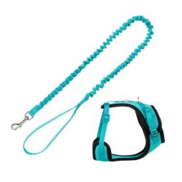 Harnais en Y Trixie en maille avec laisse extensible, turquoise - pour chat