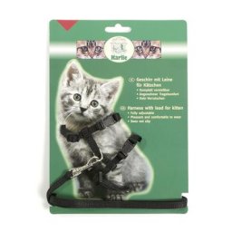Parure harnais et laisse Karlie noir - pour chat
