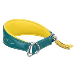 Collier Trixie Active Comfort pour lévrier, bleu pétrole/jaune - taille S-M : 33-42 x l 6 cm