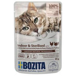 12x85g Bozita Bouchées en sauce Indoor & Sterilised volaille - Pâtée pour chat