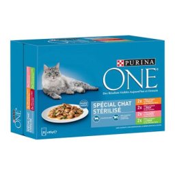 20x85g Purina ONE Chat Stérilisé poulet, bœuf, saumon, dinde - Pâtée pour chat