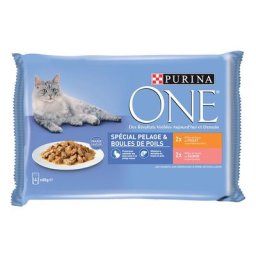 Lot PURINA ONE 24 x 85 g pour chat - Pelage & Boules de Poils - poulet, saumon