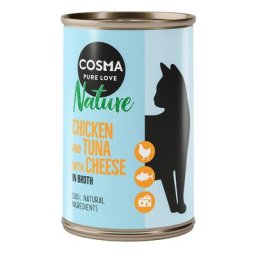24x140g Cosma Nature poulet, thon, fromage - Pâtée pour chat