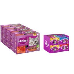 Whiskas 1+ 96 x 85 g pour chat + lot mixte Whiskas 16 x 60 g : 15 % de remise ! - Sélection classique en sauce + lot mixte (3 saveurs)