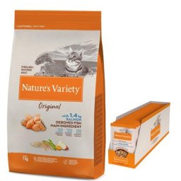 7kg Sterilised saumon Original Nature's Variety Croquettes pour chat + 22x85g Bouchées : -10 € !