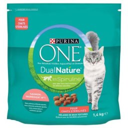 1,4kg Dual Nature Chat Stérilisé saumon, spiruline Purina ONE - Croquettes pour chat