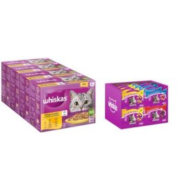 Whiskas 1+ 96 x 85 g pour chat + lot mixte Whiskas 16 x 60 g : 15 % de remise ! - Sélection de volaille en gelée + lot mixte (3 saveurs)