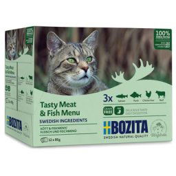 12x85g Bozita Bouchées en gelée lot mixte viande & poisson - Pâtée pour chat
