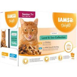 48x85g IAMS Delights Senior Terre & Mer en sauce - Pâtée pour chat