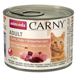 12x200g Adult poulet, dinde, coeurs de canard Animonda Carny - Pâtée pour chat