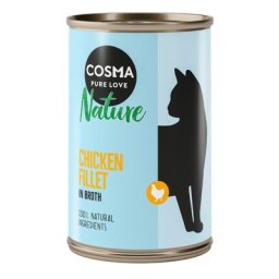 10x140g filet de poulet Nature Cosma pour chat + 2 boîtes offertes !